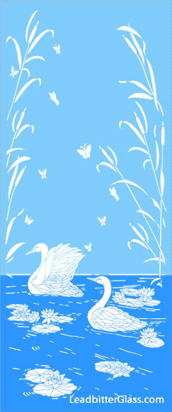 Coloured Etched Glass Swans