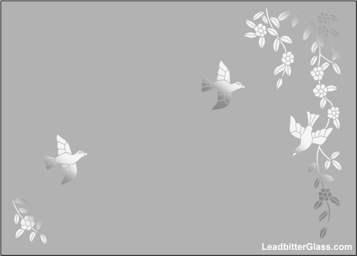 Etched Glass Birds in Trees