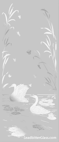 Sandblasted Glass Swans