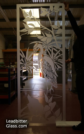 Heron Etched Glass Door