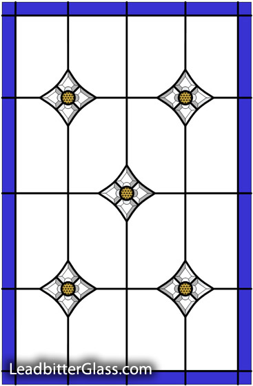 bevelled glass door panel with amber jewels
