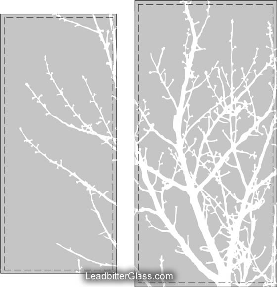 Etched glass tree silhouette
