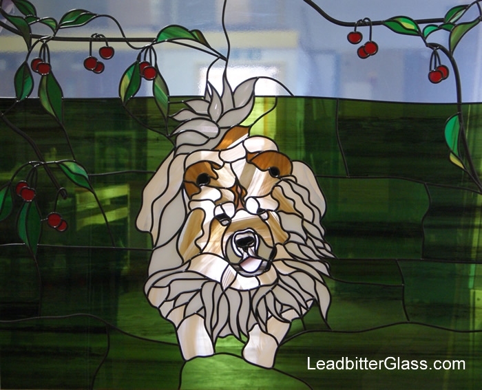 Chow Dog created with leaded tougehned glass