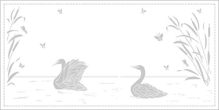 Etched Glass Swans In River