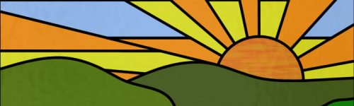 Sunrise over hills stained glass