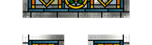 Victorian stained glass 3 panel door with etched house number