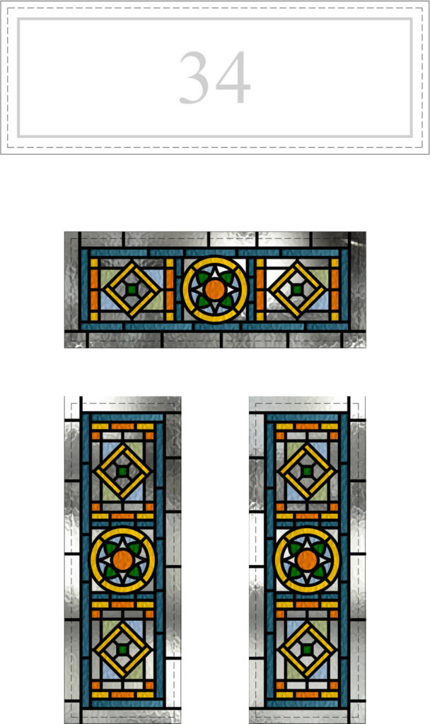 Victorian stained glass 3 panel door with etched house number