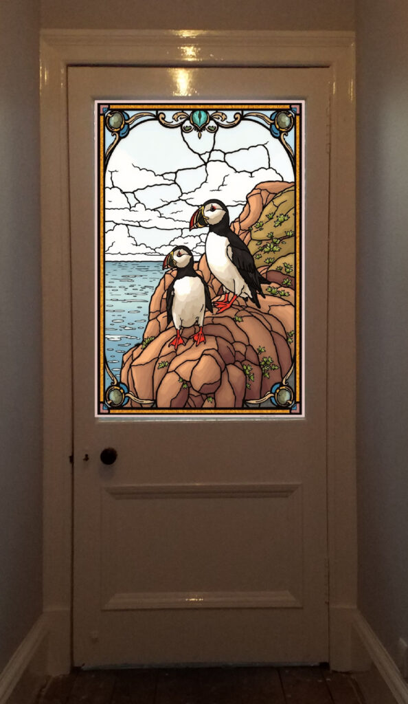 stained glass puffins