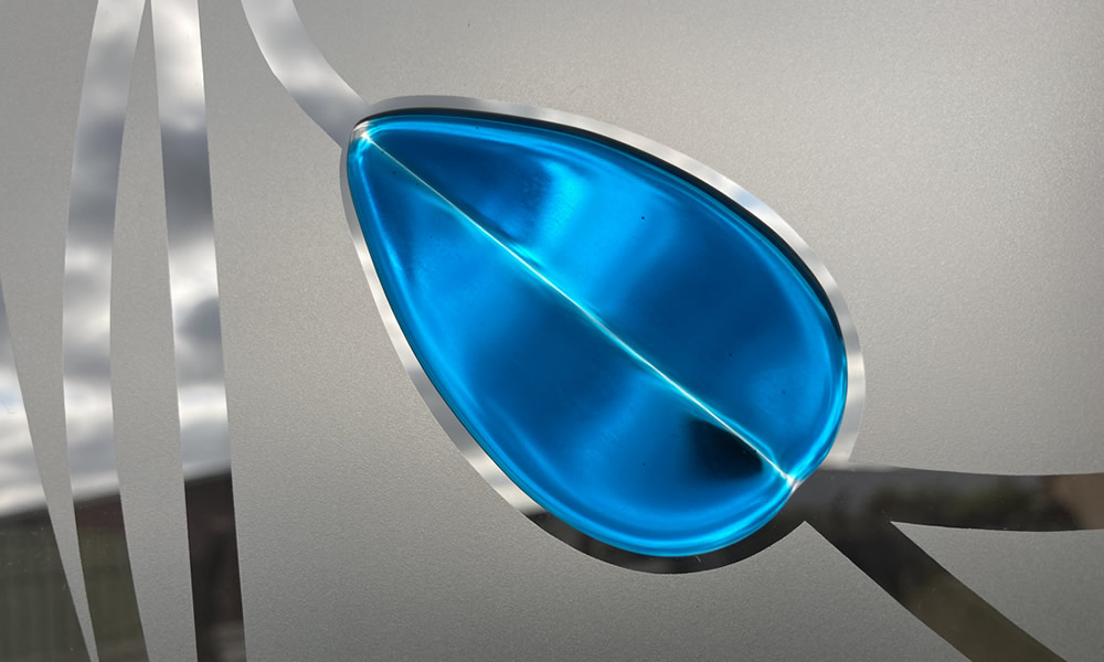 Blue Fused Glass Leaves On Etched Background