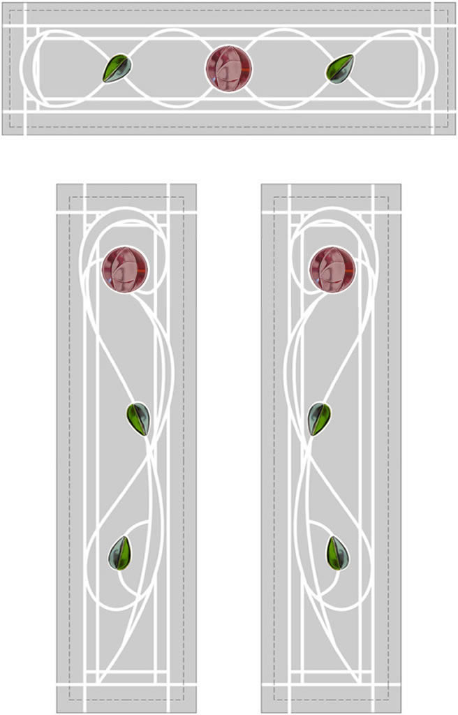 Mackintosh roses split glazed door with matching fanlight above. Pink roses green leaves