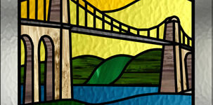 Stained Glass Window depicting the Menai Bridge at night.
