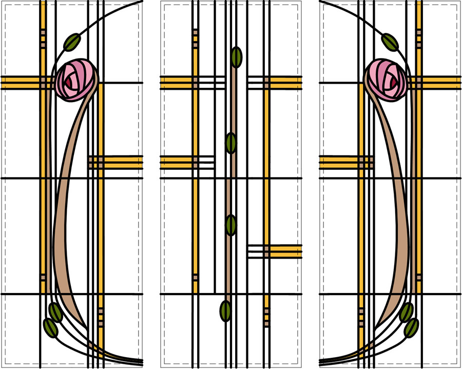 3 Piece Rennie Mackintosh Feature Window Featuring Roses