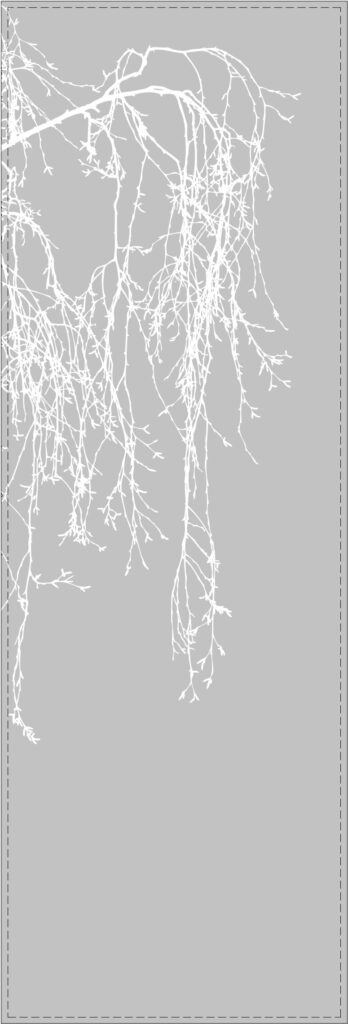 Etched Glass Tree Branches Dangling Down on an etched glass background