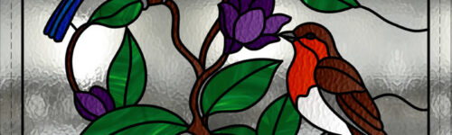Stained Glass Blue Tit Robin birds On Lemon tree